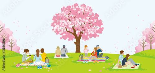 People picnic in spring nature