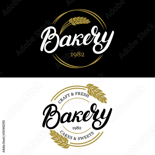 Set of Bakery hand written lettering logo, label, badge, emblem.