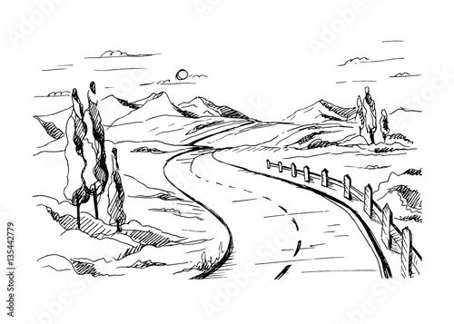 Mountain road in graphic style