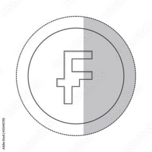 middle shadow monochrome circle with currency symbol of frank french and belgian vector illustration