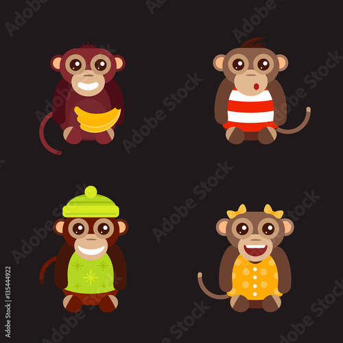 Monkey animal fun character vector illustration.