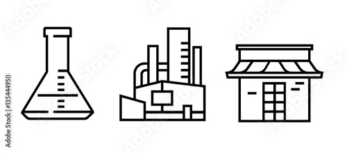 icon line lab factory and store representing reasearch production  sell the product
