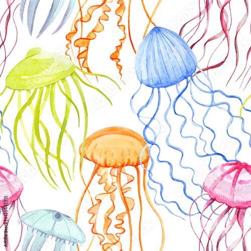 Watercolor vector jellyfish pattern