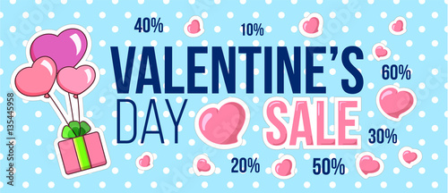 Valentine's day sale and discount ad. Hearts on polka dot background. Vector illustration. Romantic shopping design