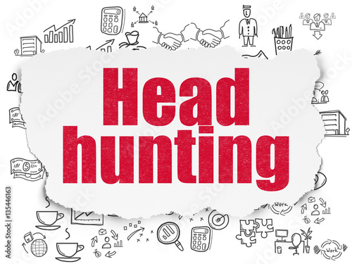 Business concept  Head Hunting on Torn Paper background