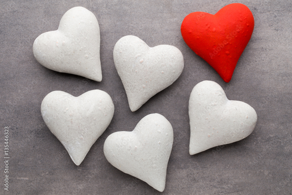 Red hearts on the gray background. Valentine Day background. Red hearts on the gray background. Valentine Day background.