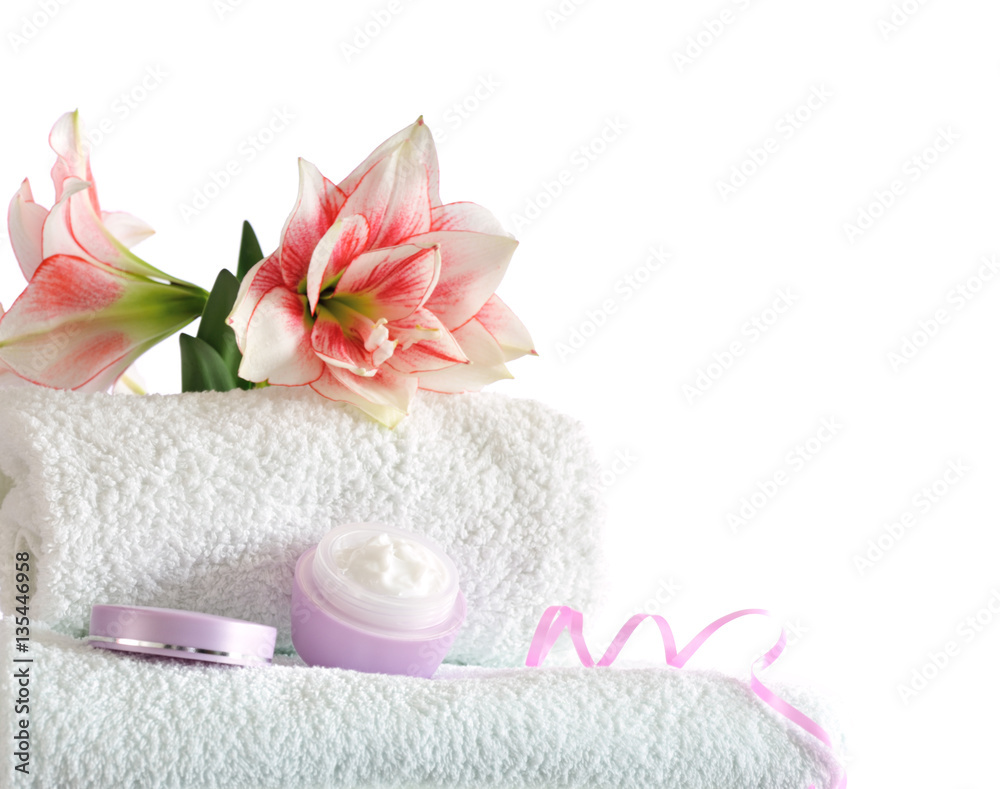 spa with pink flowers