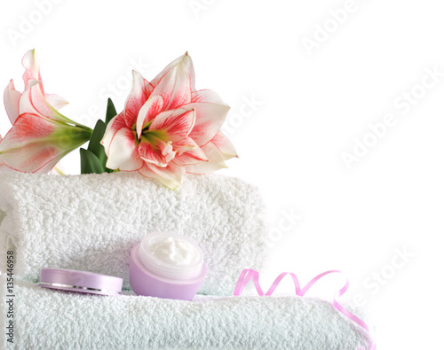 spa with pink flowers