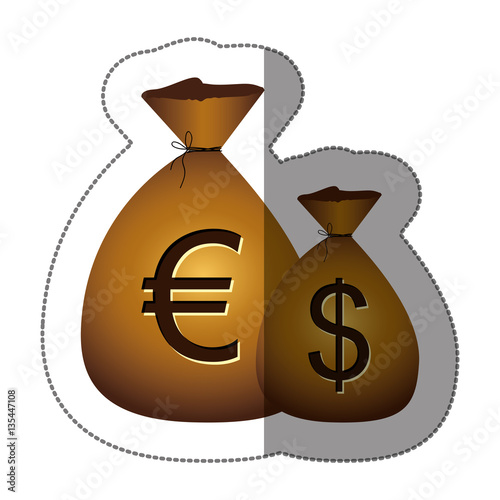 sticker money bags with currency symbol dollar and euro vector illustration photo