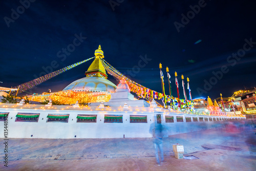 The Wisdom eyes on Boudhanath stupa landmark of Kathmandu   Nepal