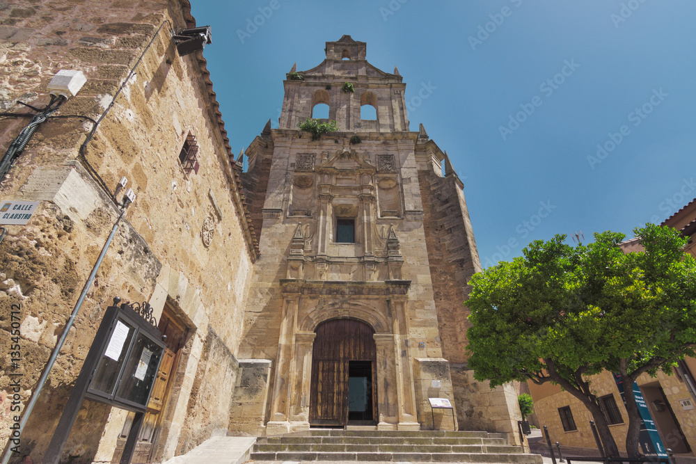 Low angle view of Bell gable of  San Blas Convent, Cifuentes, Guadalajara, Castilla la Mancha, Spain. 
