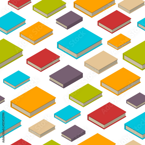 Seamless pattern of books. Isometric flat style.