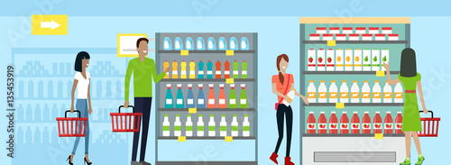 Shopping in Supermarket Vector in Flat Design.