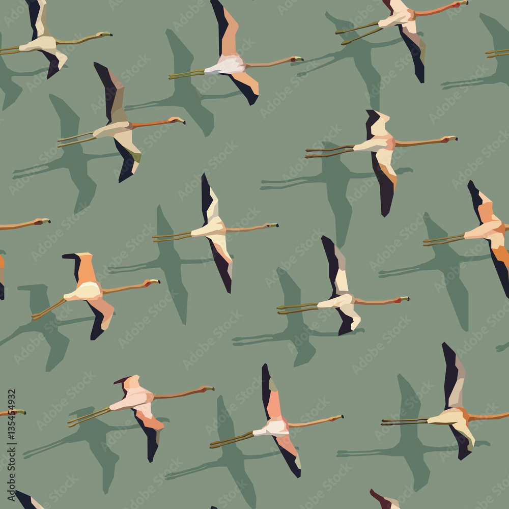 Obraz premium Seamless abstract background flock of flamingos.