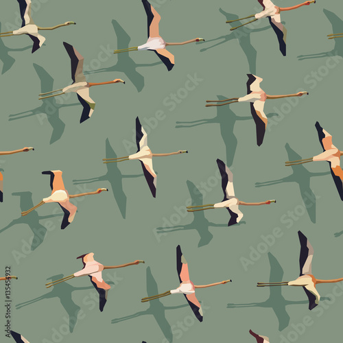 Seamless abstract background flock of flamingos.