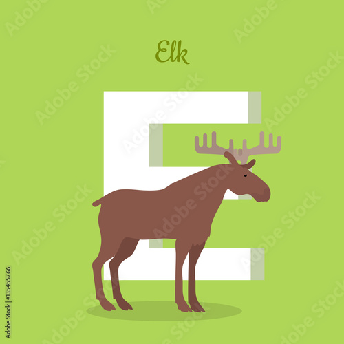Elk with Letter E Isolated. ABC, Alphabet.