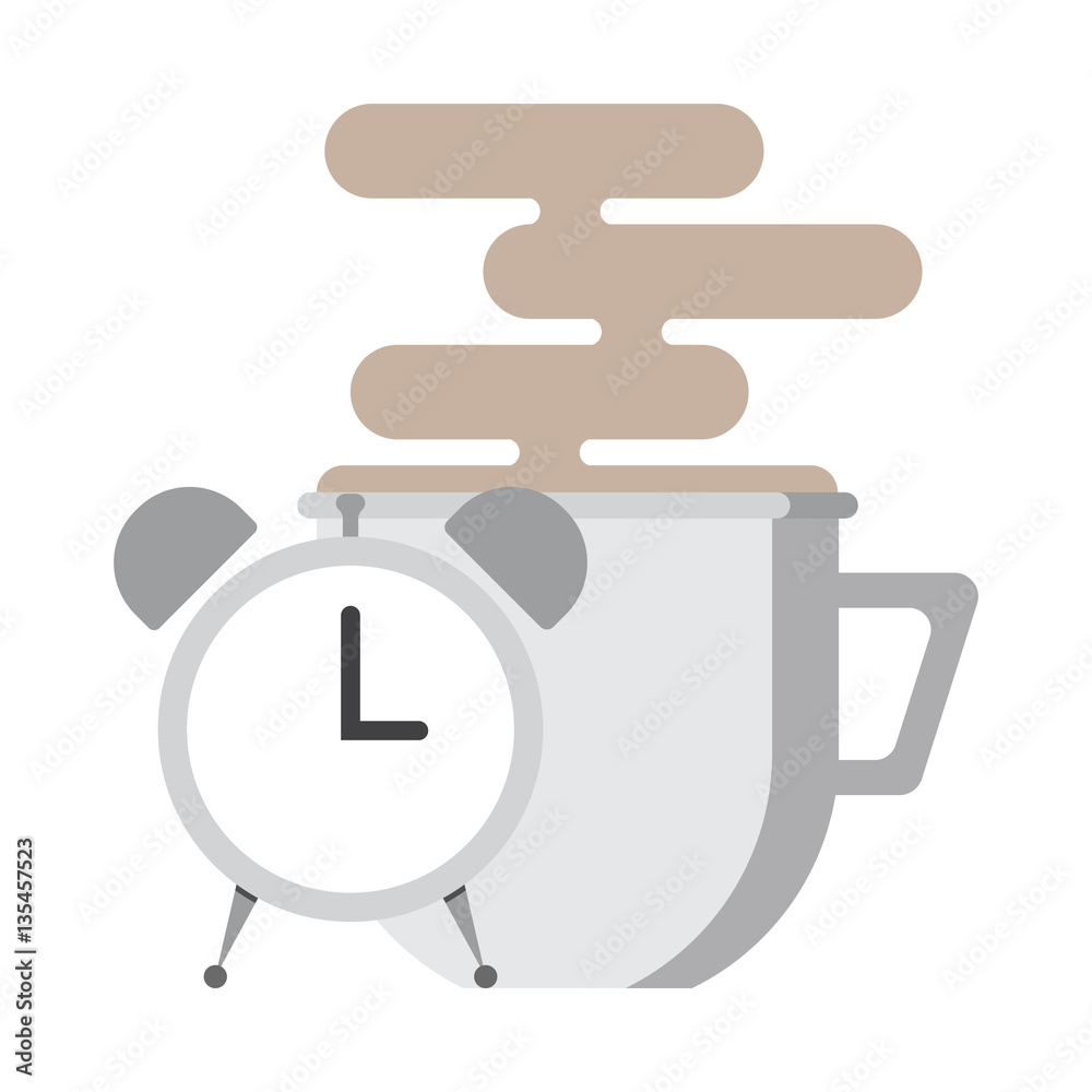cup of strong drink and alarm clock, fragrant coffee, vector image cup of strong drink and alarm clock, fragrant coffee, vector image