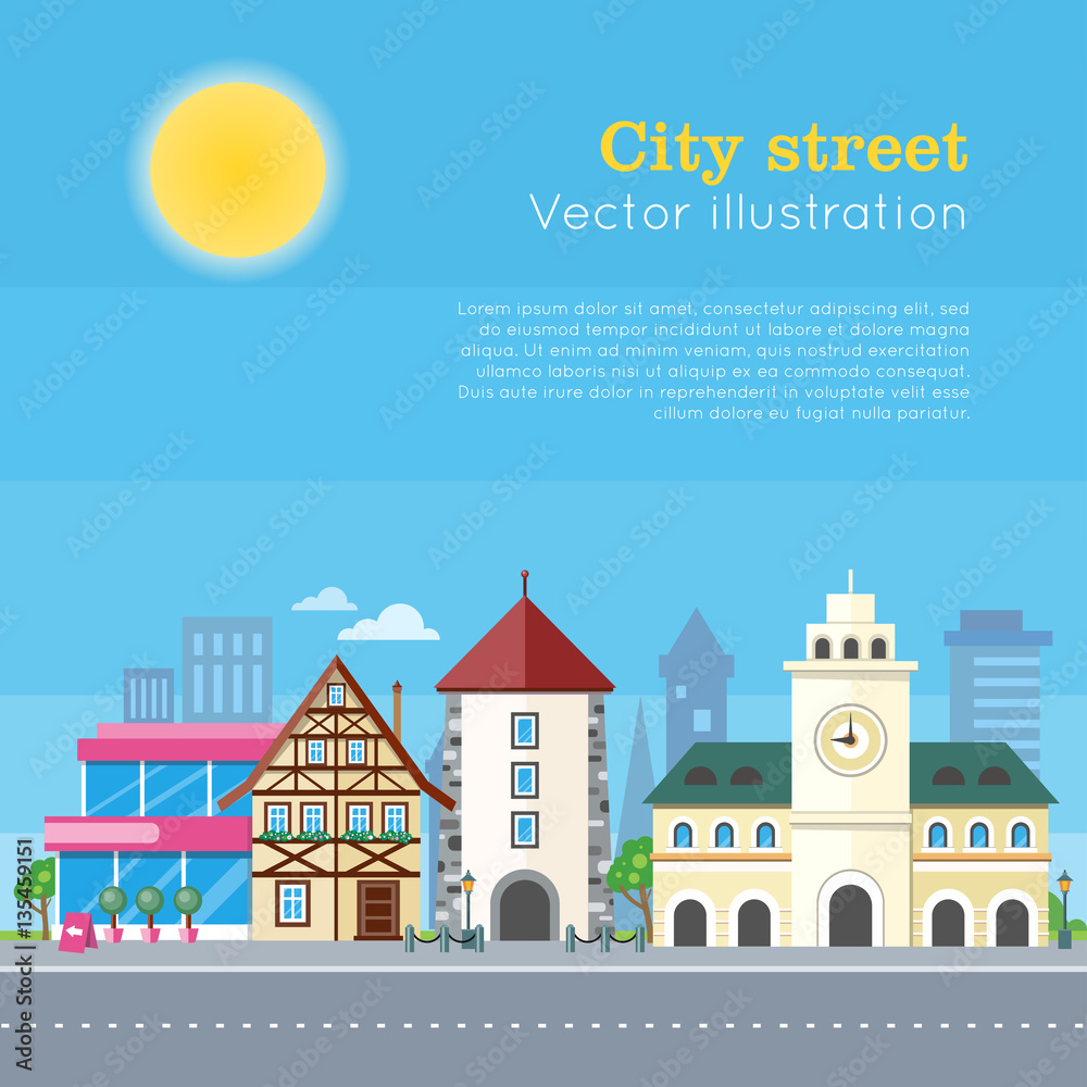 City Street Vector Illustration. Urban Landscape