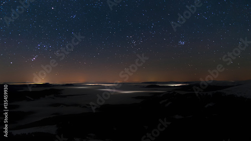 night photo of the mountains, the starry sky