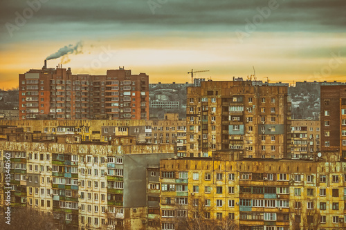 district of poor residential buildings, architecture background, dark mood depression