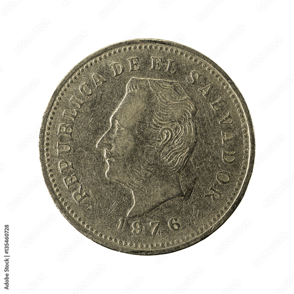 5 salvadoran centavo coin (1976) reverse isolated on white backg 5 salvadoran centavo coin (1976) reverse isolated on white backg
