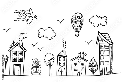 Sketch of town street.