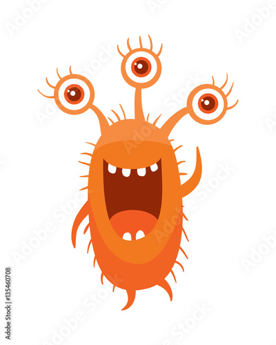 Monster with Three Eyes. Cartoon Orange Germ