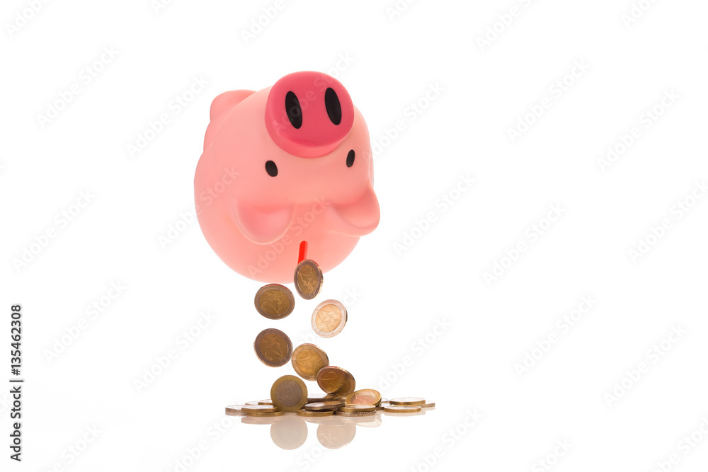 falling euro's from piggy bank isolated on white falling euro's from piggy bank isolated on white