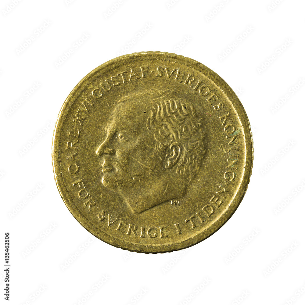 10 swedish krona coin (2000) reverse isolated on white backgroun