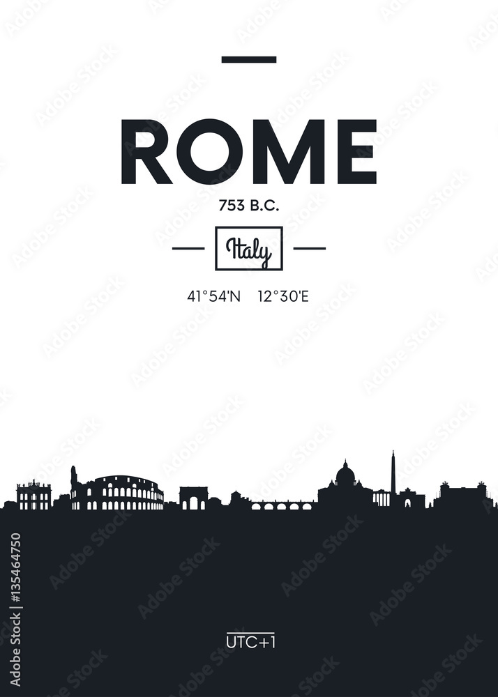 Poster city skyline Rome, Flat style vector illustration