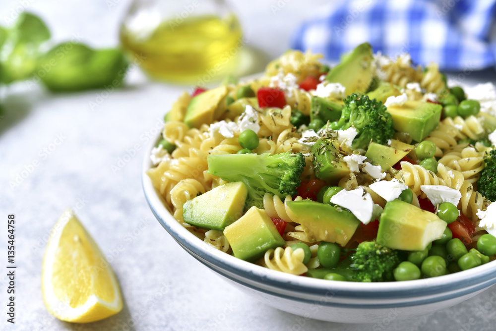 Pasta salad with green vegetables and feta. Pasta salad with green vegetables and feta.