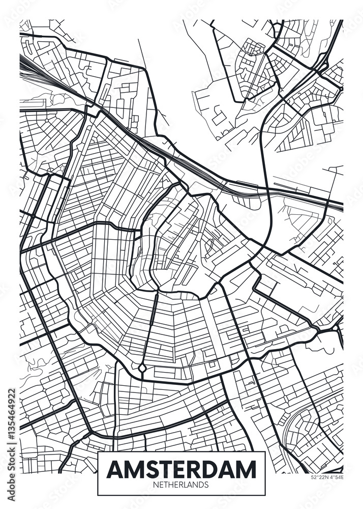 Naklejka premium Wektor plakat mapa miasta Amsterdam