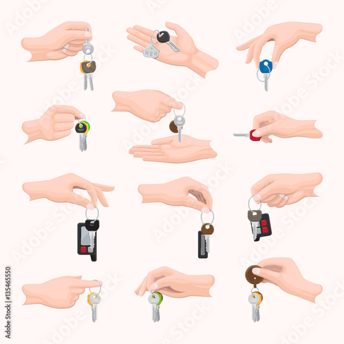 Set Hands with keys. Different Shape, Size, Design