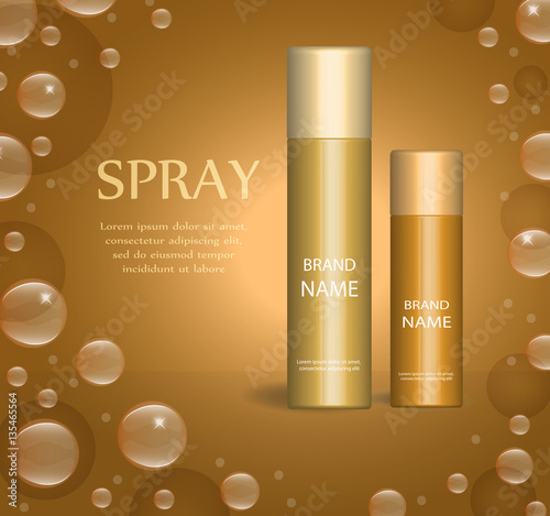 Realistic spray package template for your design. Deodorant vial mock-up product. Cosmetics 3d flacon. Vector illustration