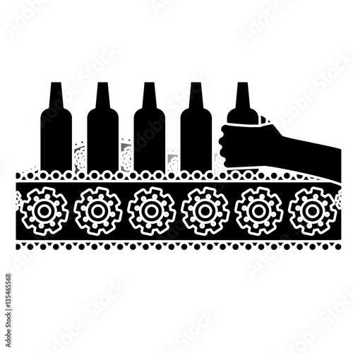 black bottles of beers in the factory icon image, vector illustration