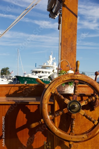 Wooden Ship's Wheel and Mast