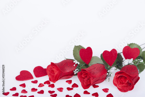 Red roses and red  hearts