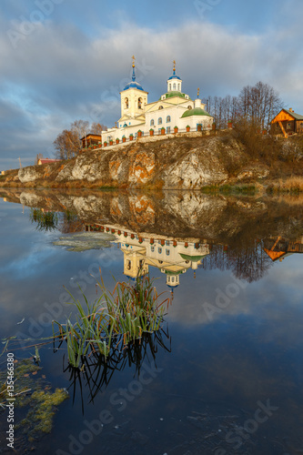 orthodox church, russian church, first snow in village, building