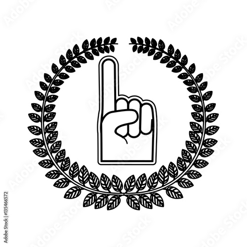 monochrome silhouette with olive crown with foam finger fan number one vector illustration