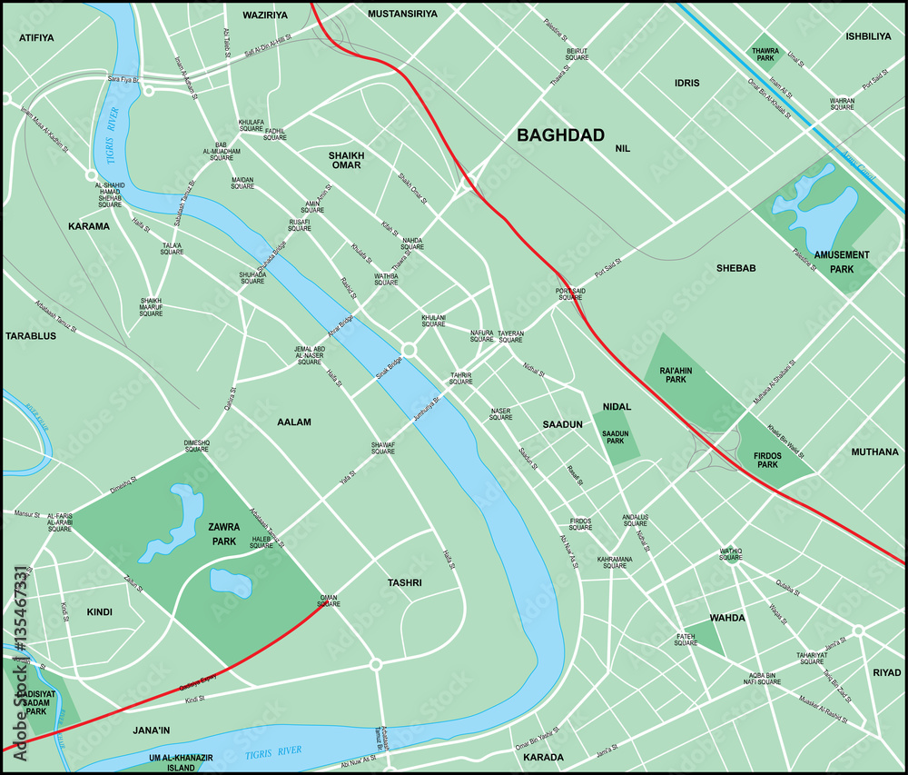 Fototapeta premium Baghdad Downtown Map with Streets
