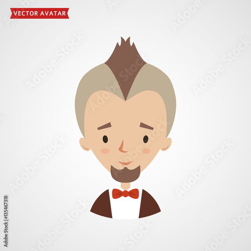 Face of bearded man with mohawk. Vector avatar.