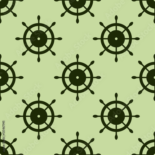 Vector seamless pattern with steering wheel. Symmetrical background, nautical theme. Graphic illustration. Template for wrapping, backgrounds, fabric, prints, decor, surface