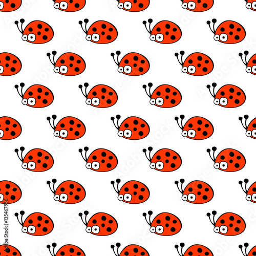 Seamless vector pattern with insect. Cute hand drawn endless background with childish ladybugs. Series of Doodle, Cartoon and Sketch vector seamless patterns.
