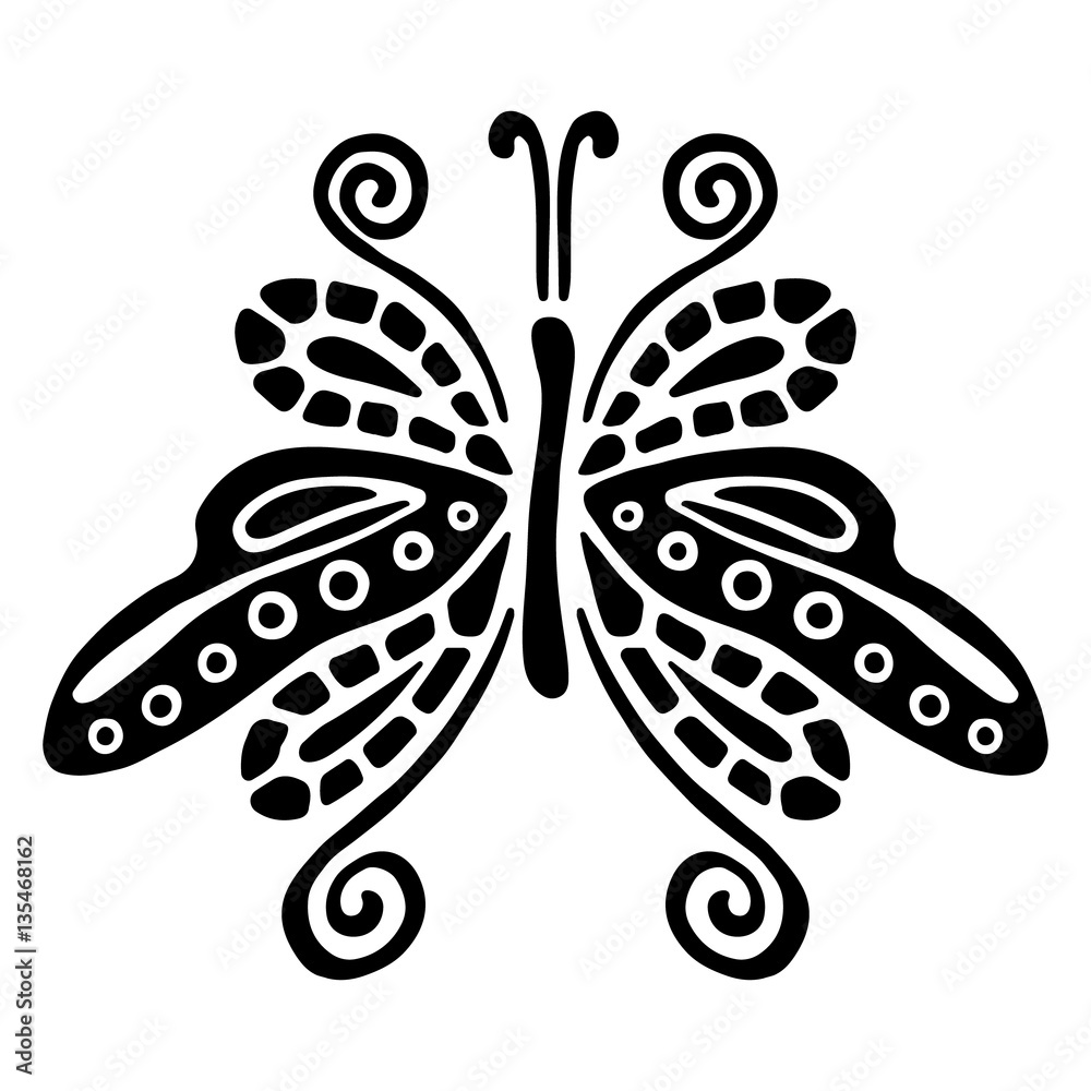 Vector black and white illustration of insect. Butterfly isolated on ...