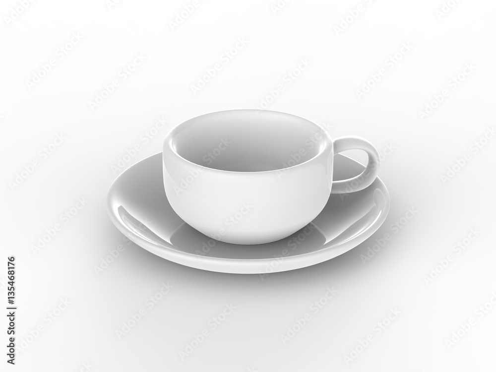 3D illustration white cup and saucer 3D illustration white cup and saucer