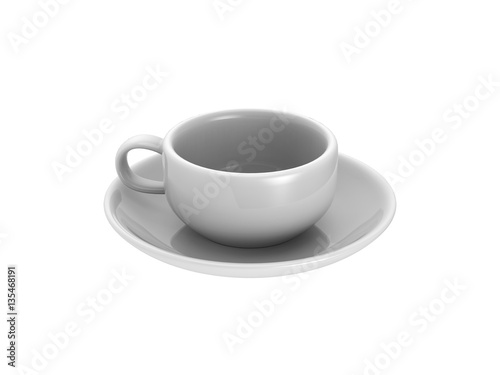 3D illustration white cup and saucer