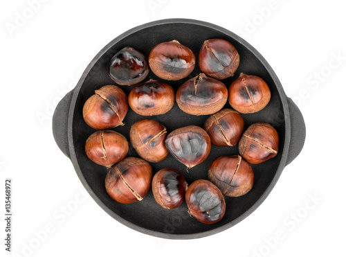 Roasted chestnuts in pan