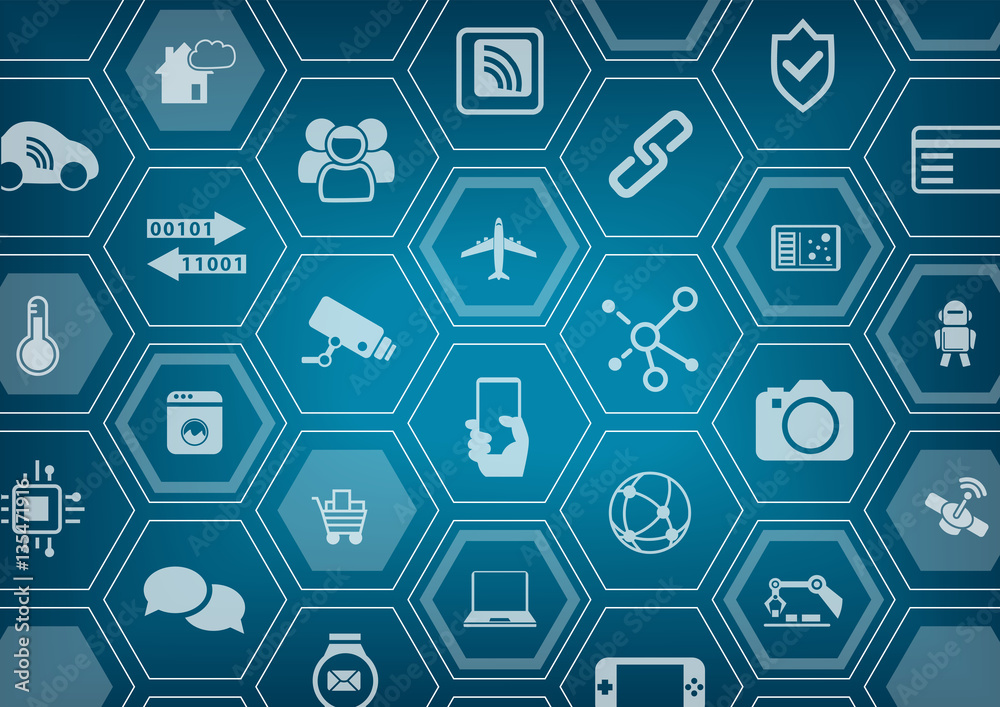 Internet of things IOT blue vector background with polygon shapes
