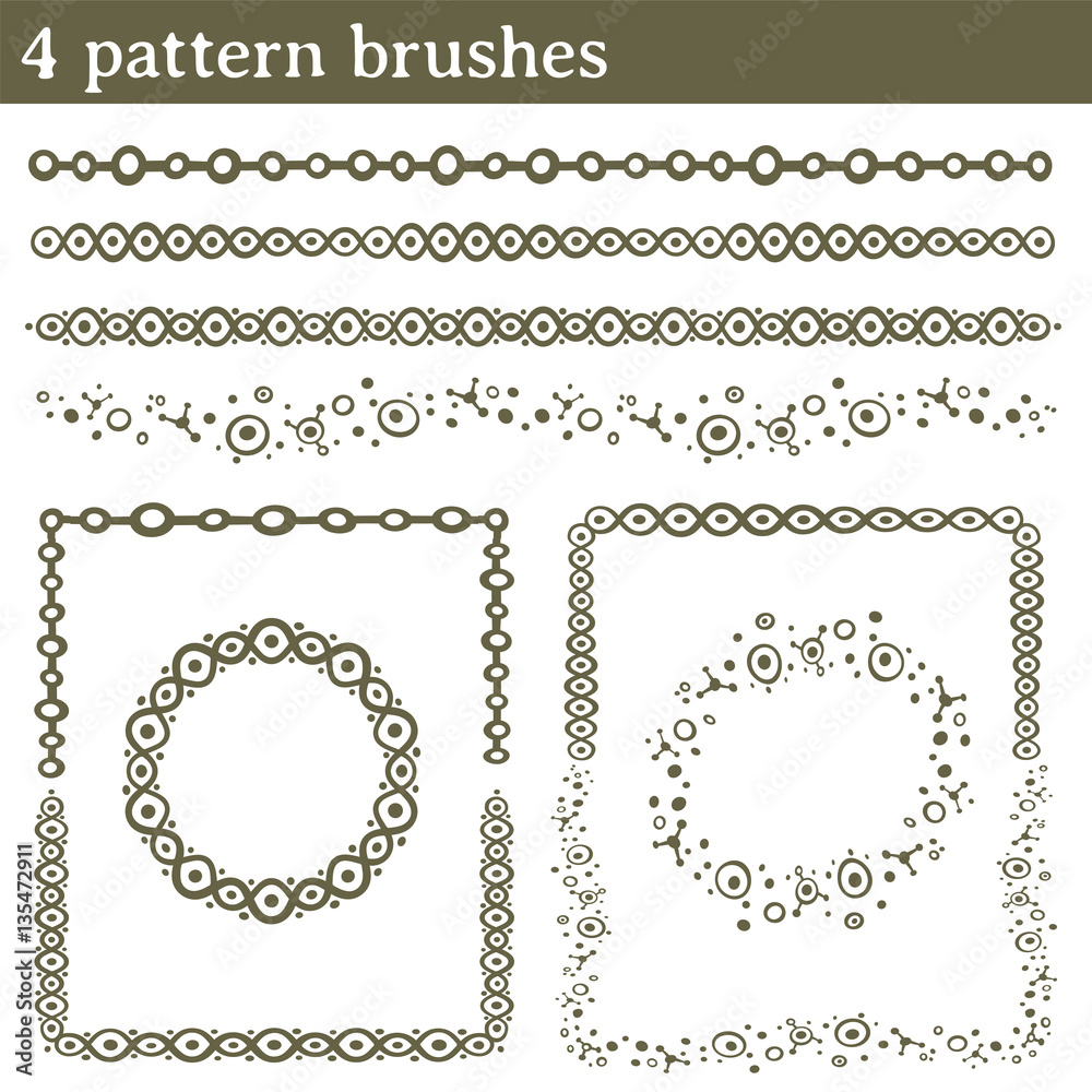 Obraz premium Pattern brushes, circles. You can draw any line and apply a pattern brush. You can also make frames with different shapes (round, square, ...) because all the brushes have outer and inner corner tiles