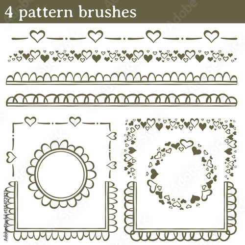 Pattern brushes, hearts. You can draw any line and apply a pattern brush. You can also make frames with different shapes (round, square, ...) because all the brushes have outer and inner corner tiles.